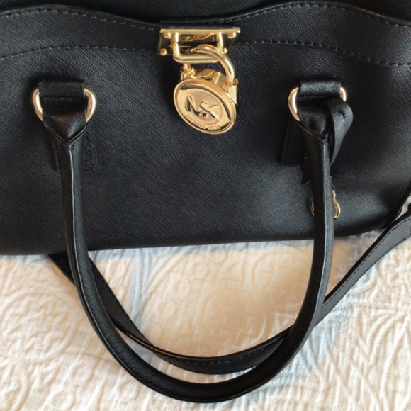 Michael Kors Black Saffiano Leather Hamilton Medium Satchel - Picture 8 of 13